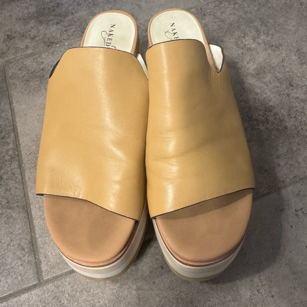 Naked Feet FlowPlatform Leather Wedge Sandal Womens Size 8